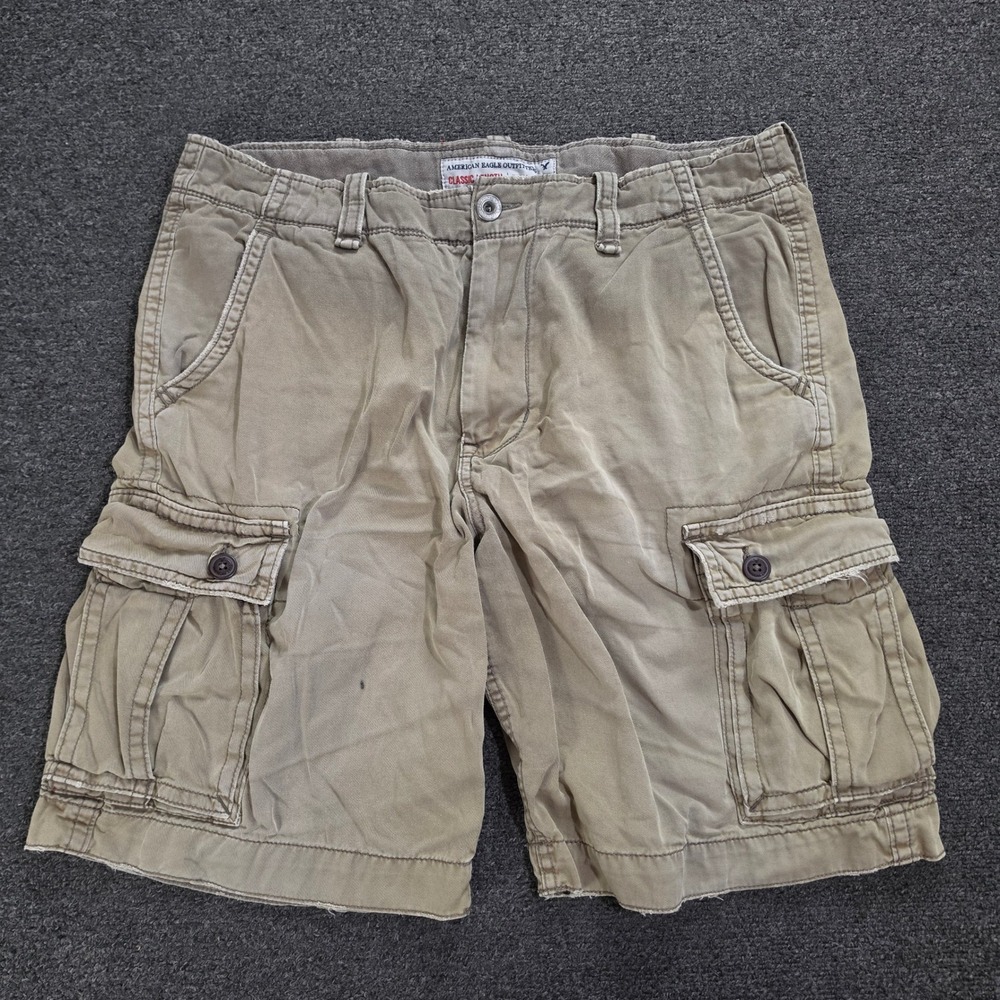 American Eagle Cargo Shorts Men's 38 Gray Khaki Classic Length Cotton READ